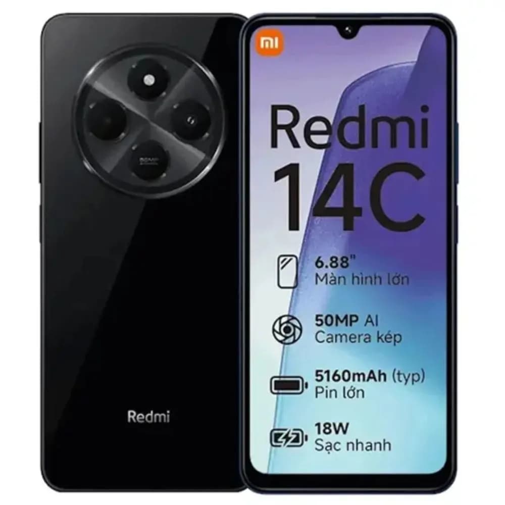 Redmi 14C Memória RAM 4GB Armazenamento 128GB 5160 Android Cor Preto 720 x 1600 pixel


