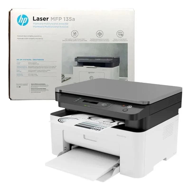 Impressora Multifuncional UsbHP 
printer laser Mfp 135A de cor branca.