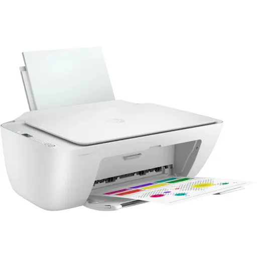 Impressora Multifuncional Wi-Fi e UsbHP deskejet 2710 de cor branca.